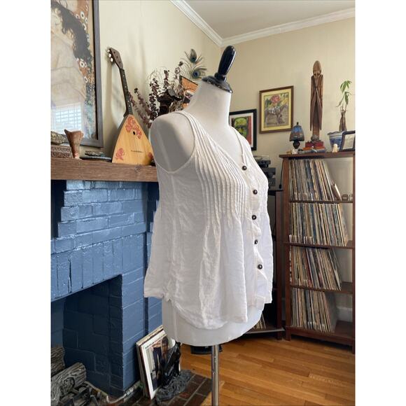 Maeve Anthropologie Pintuck Swing Tank Sz 2 XS S White Button Front Boho - Picture 3 of 12